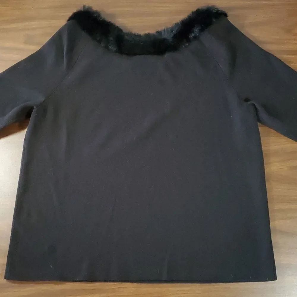LANE BRYANT Black Sweater w/ Rabbit Fur Collar‎ SIZE 18/20